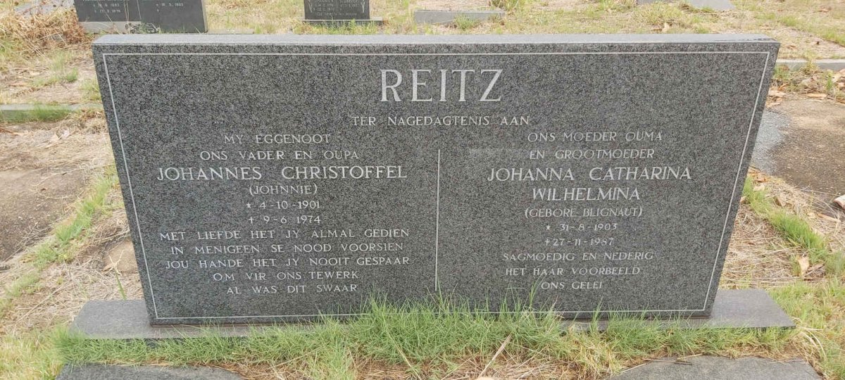 REITZ Johannes Christoffel 1901-1974 & Johanna Catharina Wilhelmina BLIGNAUT 1903-1987
