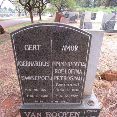 ROOYEN Gerhardus Swanepoel, van 1927-2003 & Emmerentia Roelofina Petrosina GREYLING 1928-2020