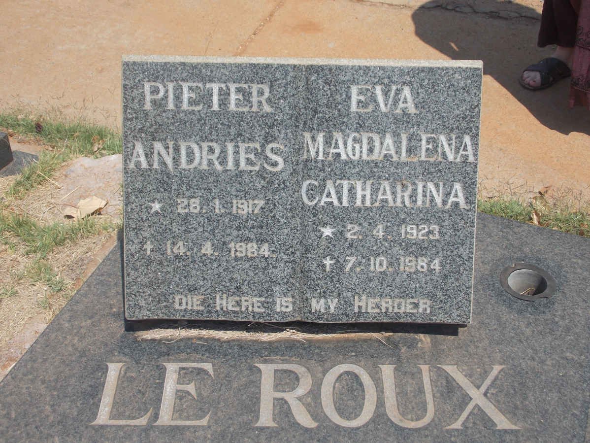 ROUX Pieter Andries, le 1917-1984 &amp; Eva Magdalena Catharina 1923-1984