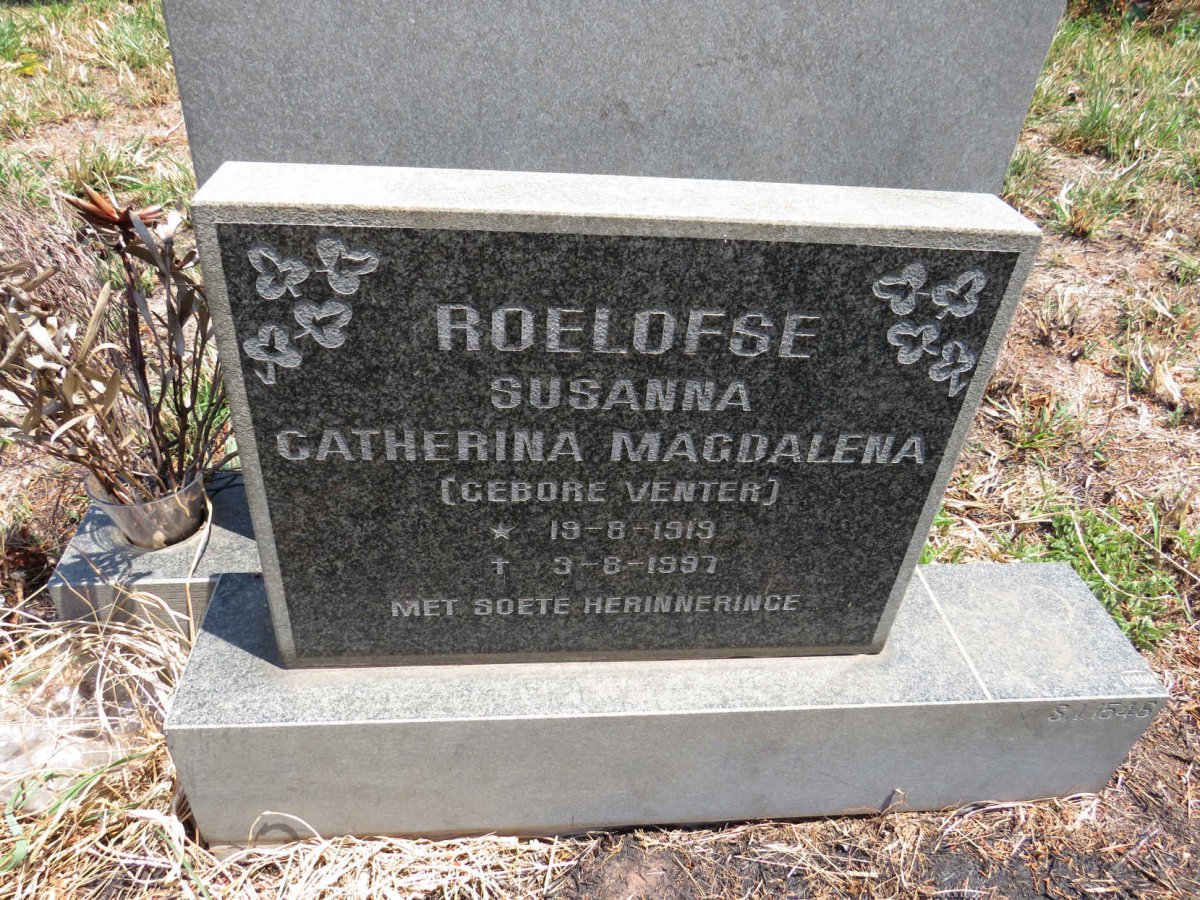 ROELOFSE Susanna Catherina Magdalena nee VENTER 1919-1997