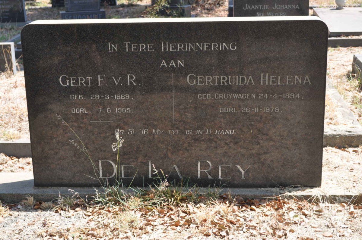 REY Gert F. v. R., de la 1889-1965 &amp; Gertruida Helena CRUYWAGEN 1894-1979