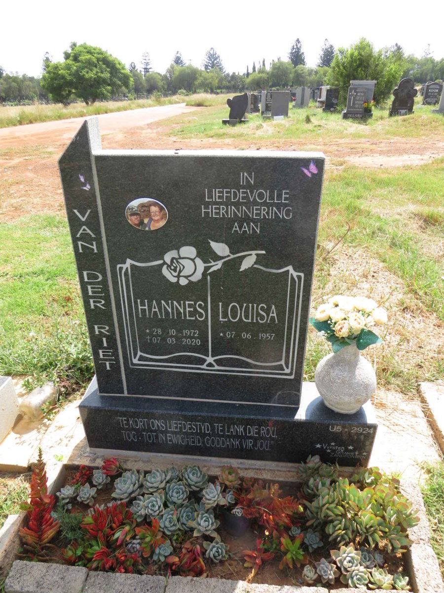 RIET Hannes, van der 1972-2020 & Louisa 1957- 