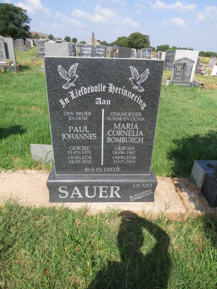SAUER Maria Cornelia Romburgh 1961-2016 :: SAUER Paul Johannes 1970-2018