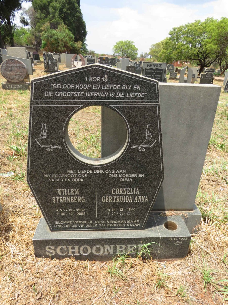 SCHOONBEE Willem Sternberg 1397-2003 & Cornelia Gertruida Anna 1940-2006