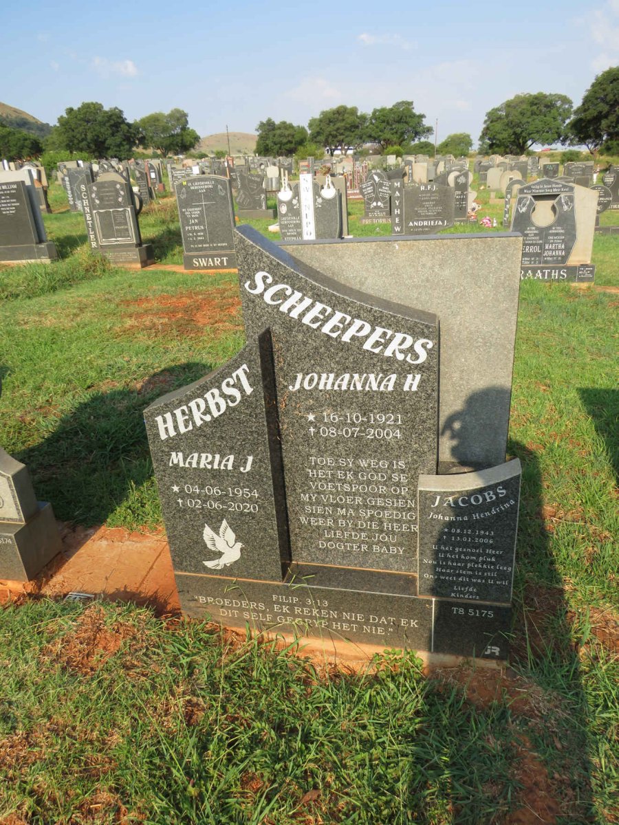 SCHEEPERS Johanna H. 1921-2004 :: JACOBS Johanna Hendrina 1943-2006 :: HERBST Maria J. 1954-2020