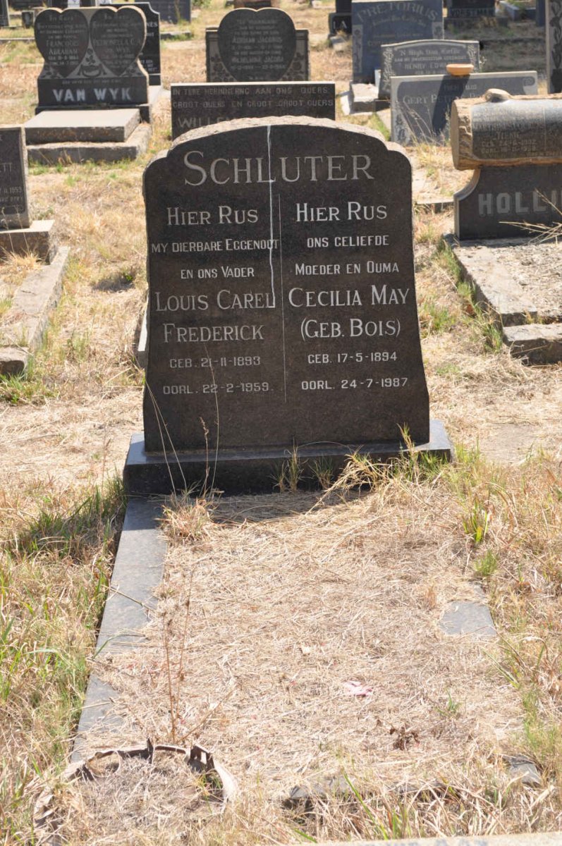 SCHLUTER Louis Carel Frederick 1893-1959 &amp; Cecilia May BOIS 1894-1987
