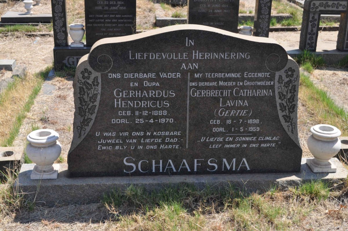 SCHAAFSMA Gerhardus Hendricus 1888-1970 &amp; Gerbrecht Catharina Lavina 1898-1959