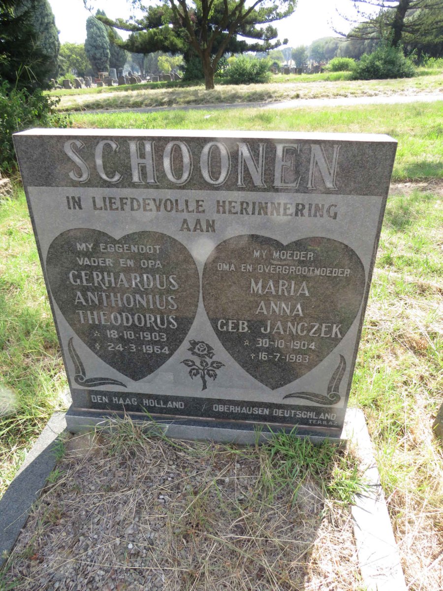 SCHOONEN Gerhardus Anthonius Theodorus 1903-1964 & Maria Anna JANCZEK 1904-1983