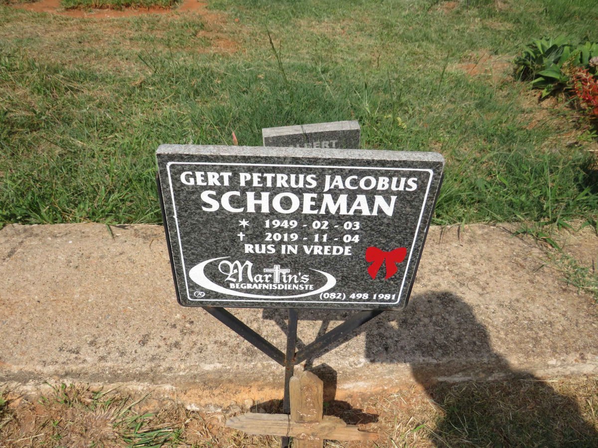 SCHOEMAN Gert Petrus Jacobus 1949-2019