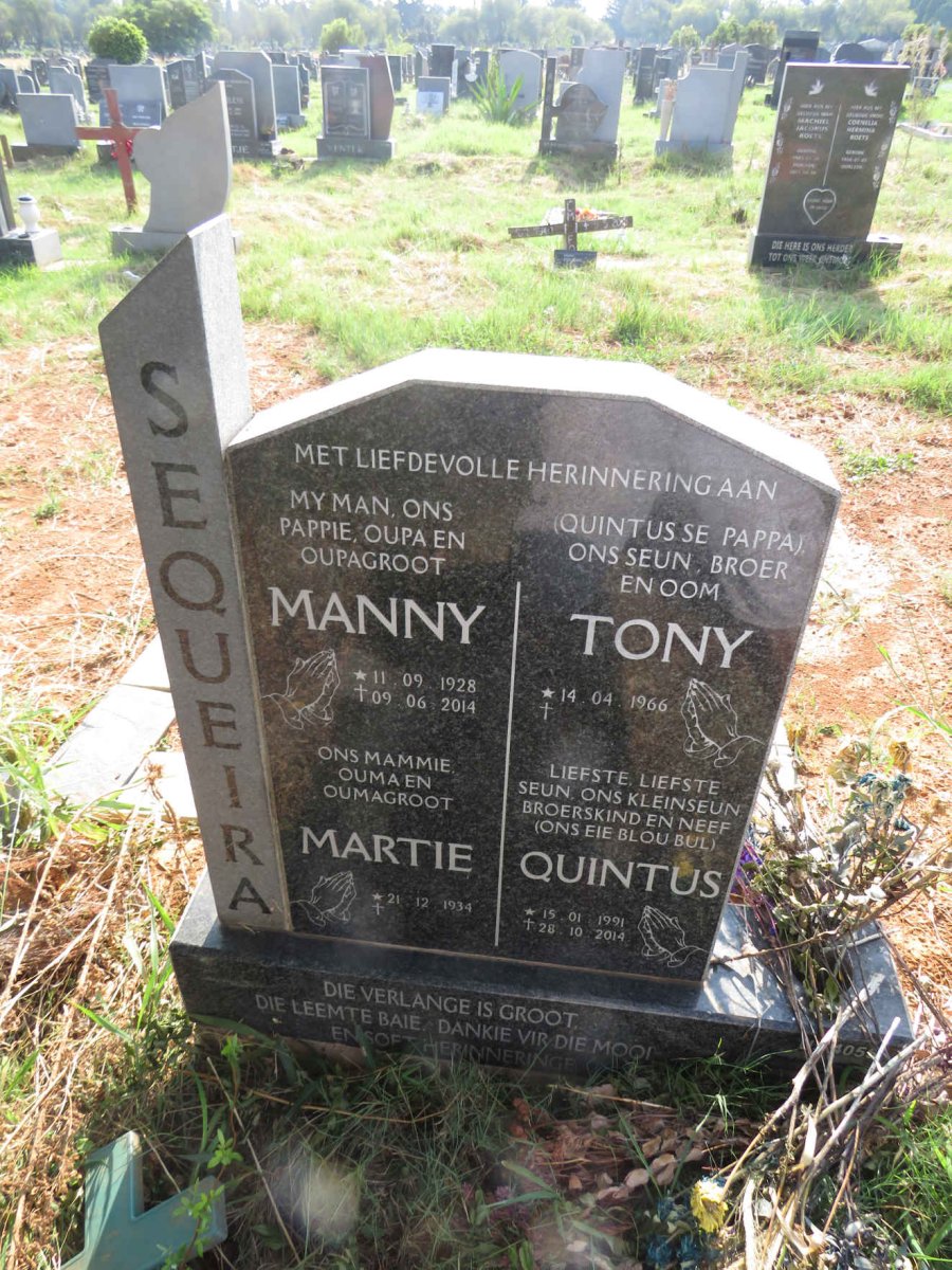 SEQUEIRA Manny 1928-2014 & Martie 1934- :: SEQUEIRA Tony 1966- :: SEQUEIRA Quintus 1991-2014 