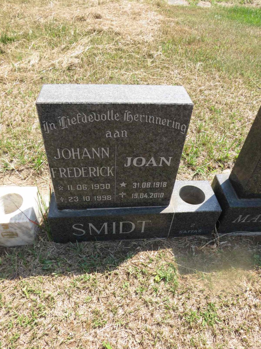 SMIDT Johann Frederick 1930-1998 & Joan 1918-2010