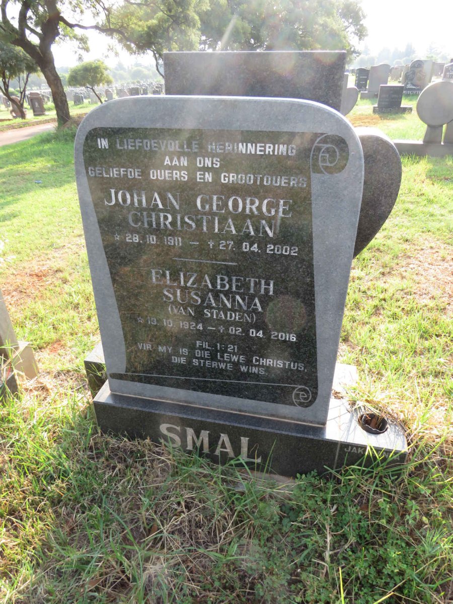 SMAL Johan George Christiaan 1911-2002 & Elizabeth Susanna VAN STADEN 1924-2016