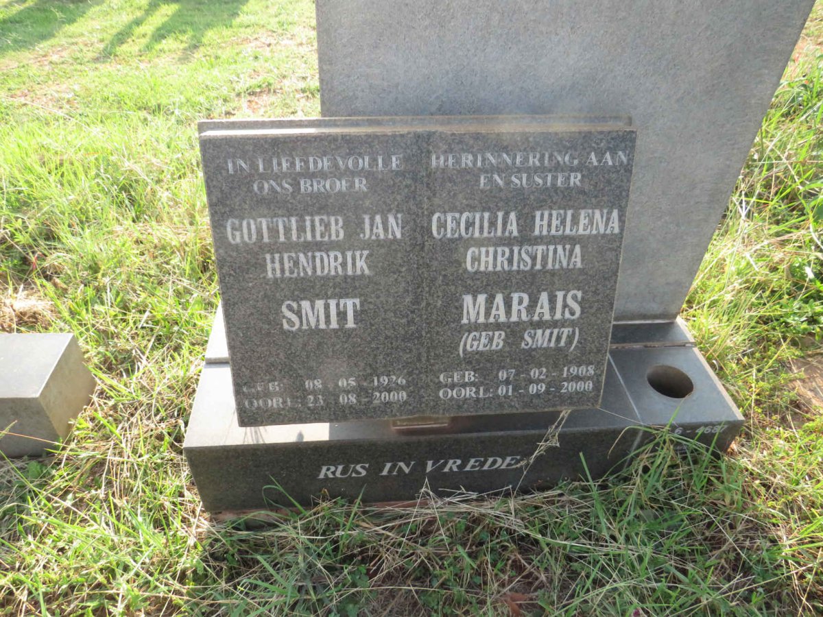 SMIT Gottlieb Jan Hendrik 1926-2000 :: MARAIS Cecilia Helena Christina nee SMIT 1908-2000