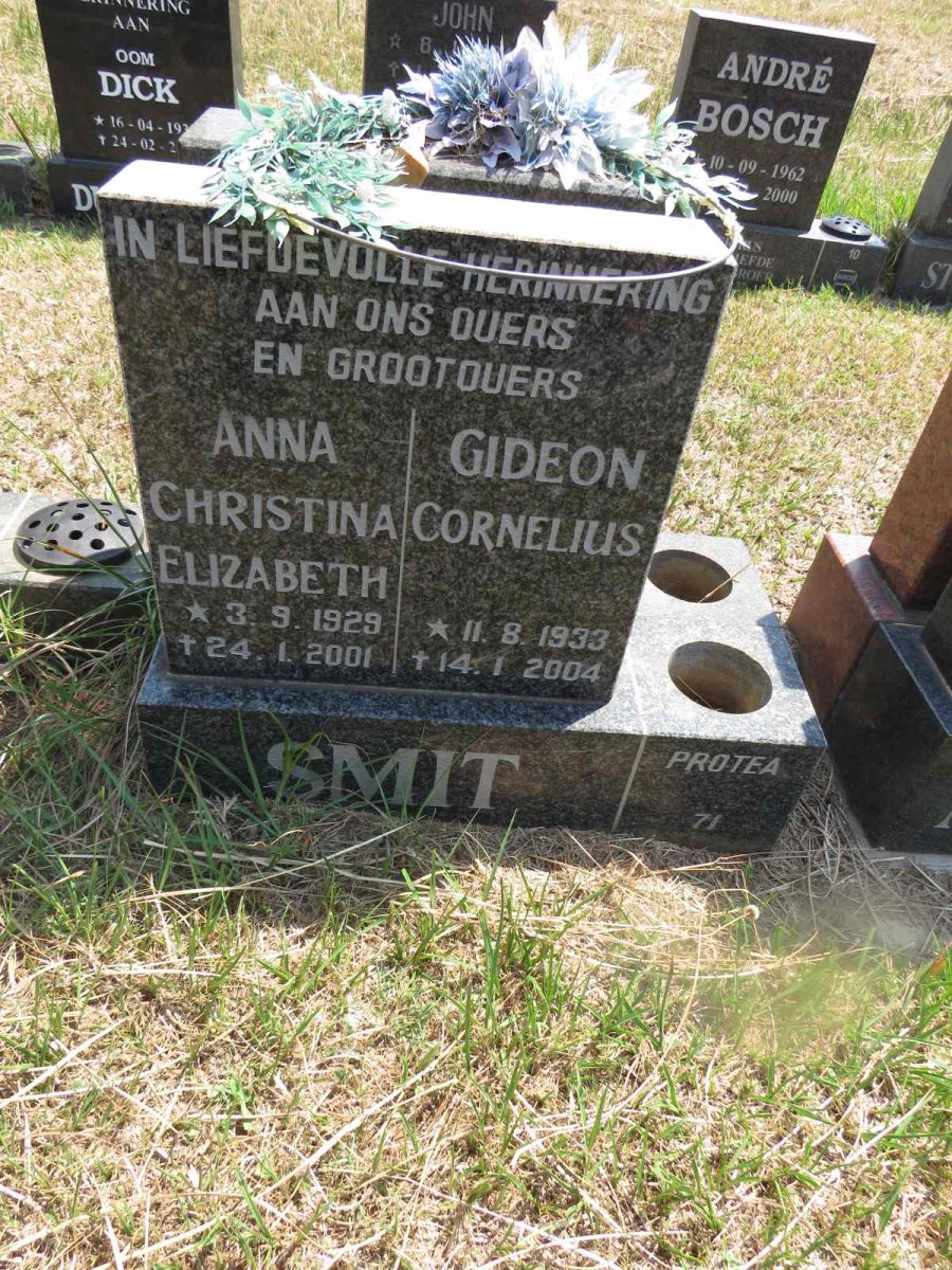 SMIT Gideon Cornelius 1933-2004 & Anna Christina Elizabeth 1929-2001