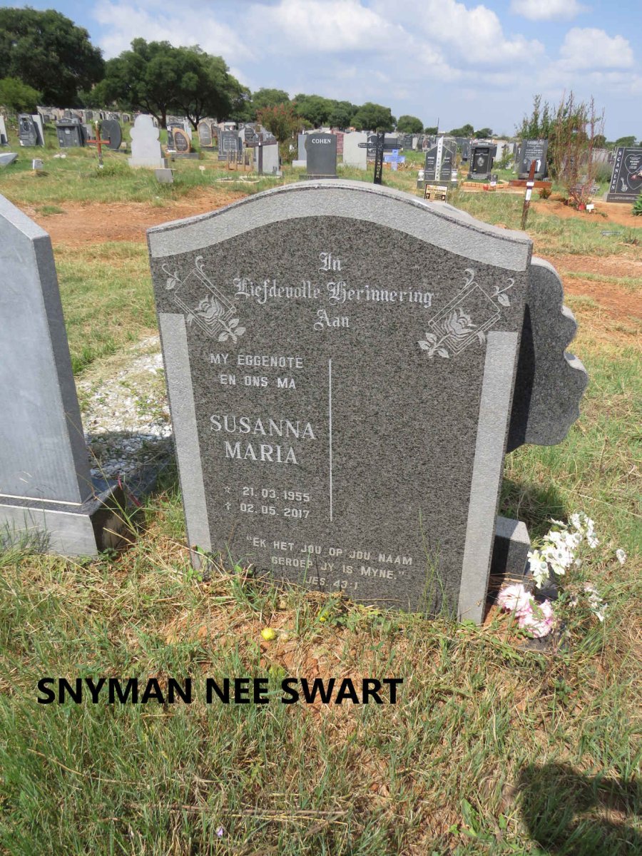 SNYMAN Susanna Maria nee SWART 1955-2017