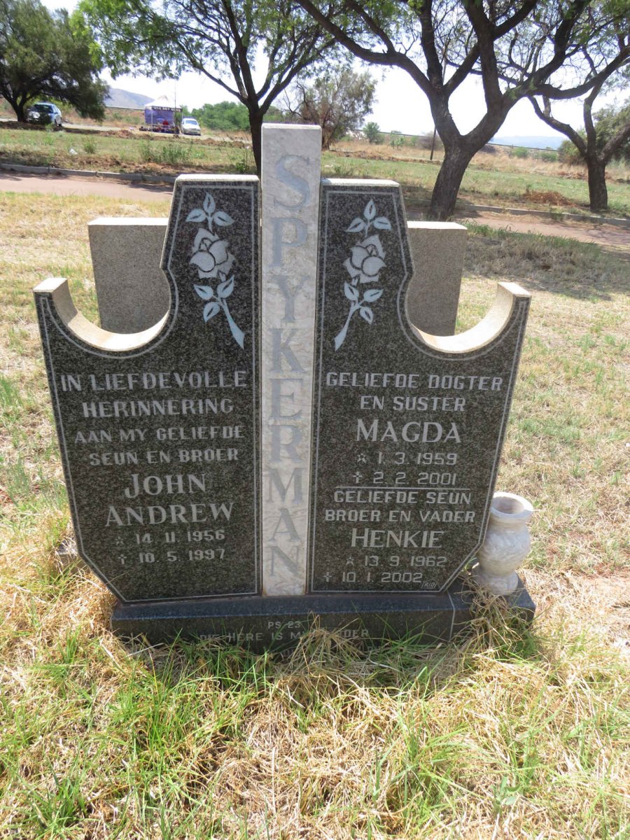 SPYKERMAN John Andrew 1956-1997 :: SPYKERMAN Magda 1959-2001 :: SPYKERMAN Henkie 1962-2002