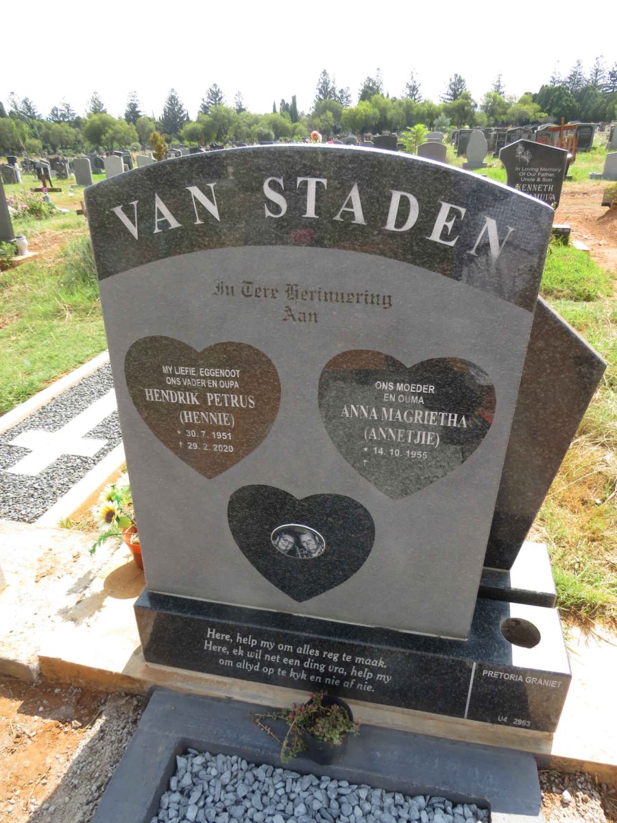 STADEN Hendrik Petrus, van  1951-2020 & Anna Magrietha 1955- 
