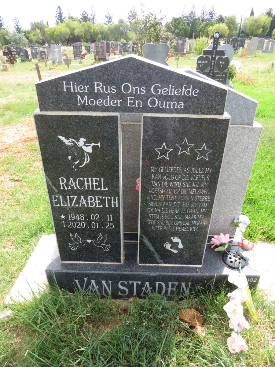 STADEN Rachel Elizabeth, van 1948-2020