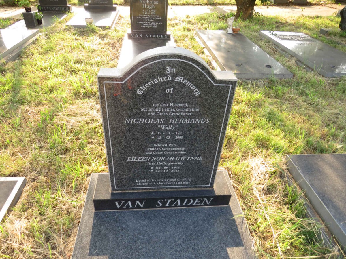 STADEN Nicholas Hermanus, van 1920-2000 & Eileen Norah Gwynne HOLLINGWORTH 1922-2015