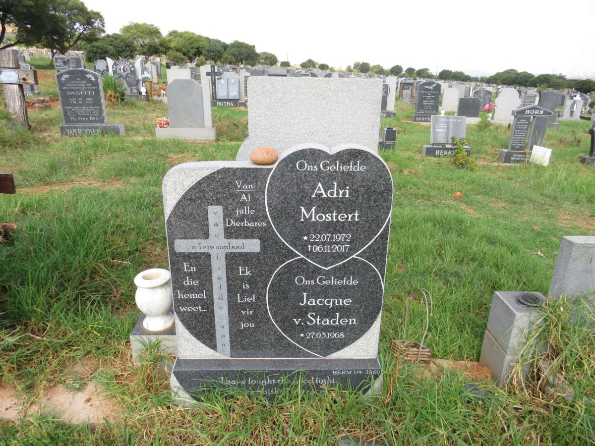 STADEN Jacque, van 1968- & Adri MOSTERT 1972-2017