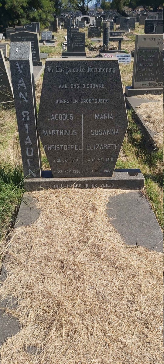 STADEN Jacobus Marthinus Christoffel, van 1918-1988 &amp; Maria Susanna Elizabeth 1918-1988