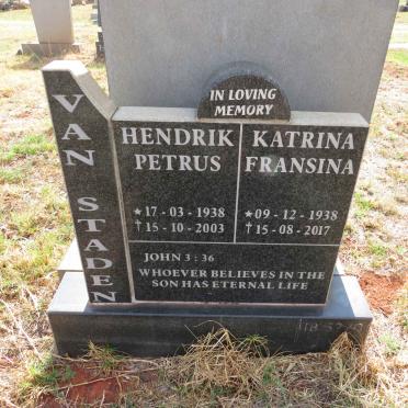 STADEN Hendrik Petrus, van 1938-2003 & Katrina Fransina 1938-2017