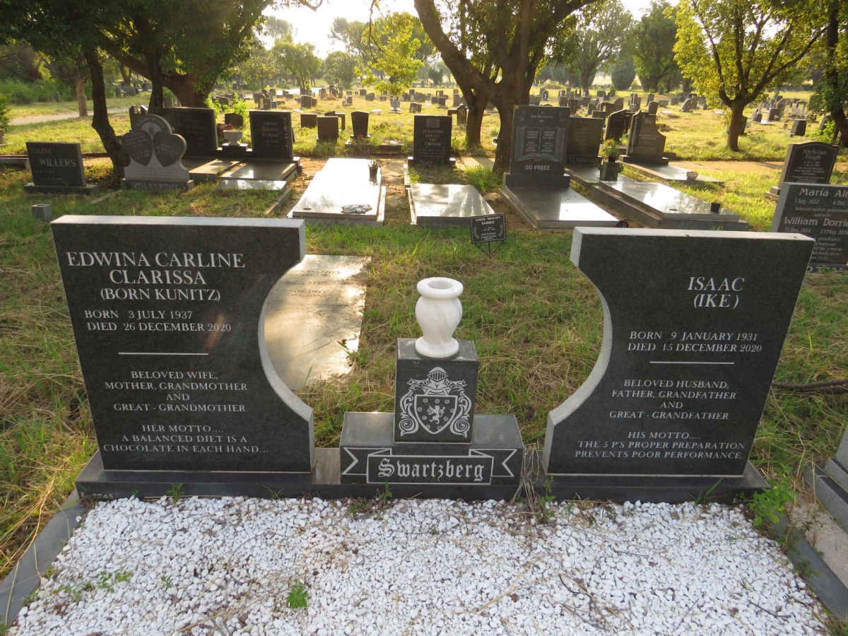SWARTZBERG Isaac 1931-2020 & Edwina Carline Clarissa KUNITZ 1937-2020