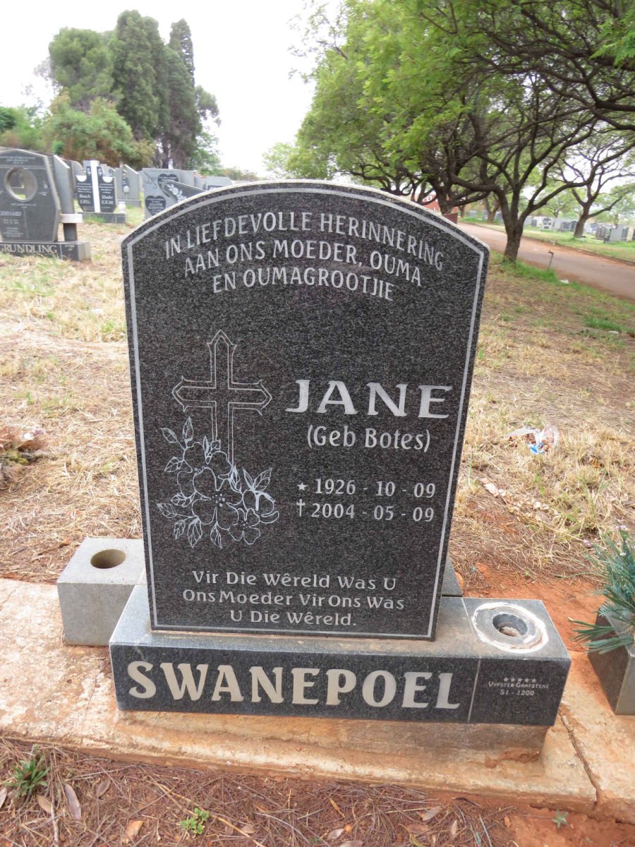 SWANEPOEL Jane nee BOTES 1926-2004