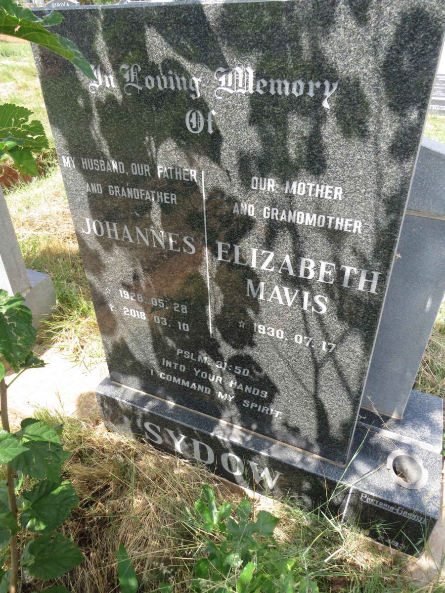 SYDOW Johannes 1928-2018 & Elizabeth Mavis 1930-