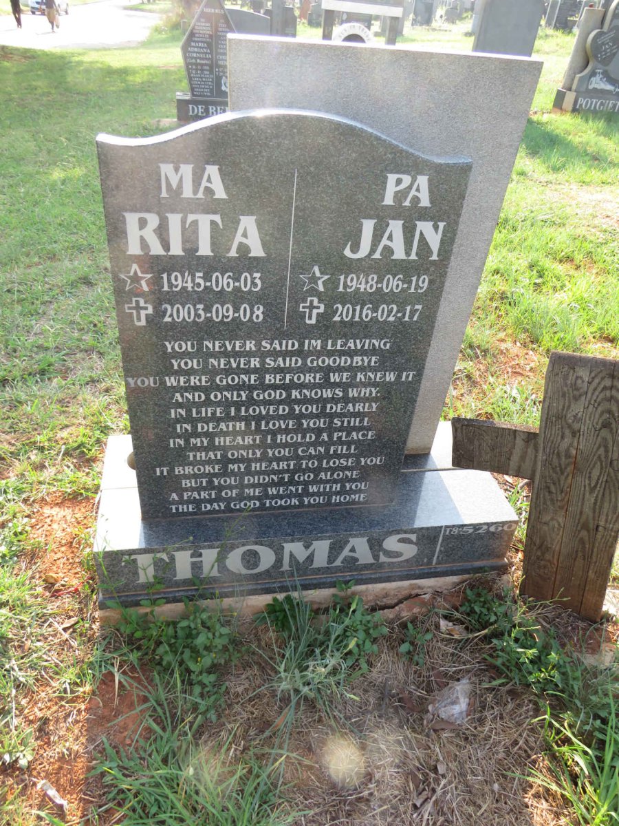 THOMAS Jan 1948-2016 & Rita 1945-2003