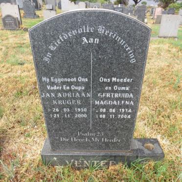 VENTER Jan Adriaan Kruger 1930-2000 & Gertruida Magdalena 1934-2004