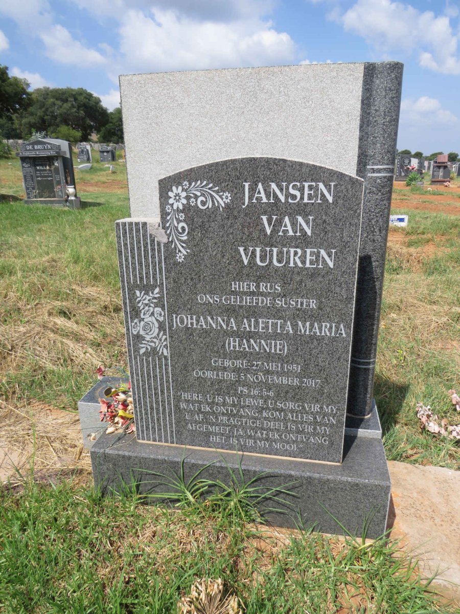 VUUREN Johanna Aletta Maria, Jansen van 1951-2017