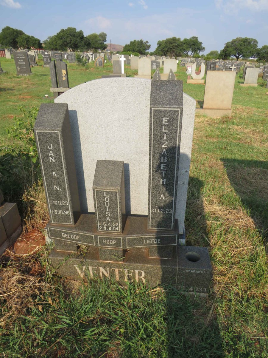 VENTER Jan A.N. 1923-1998 & Elizabeth A. 1923- :: VENTER Louisa 1952-2004