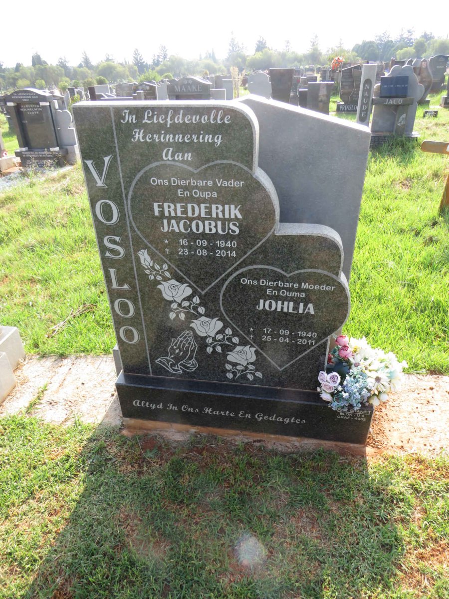 VOSLOO Frederik Jacobus 1940-2014 & Johlia 1940-2011