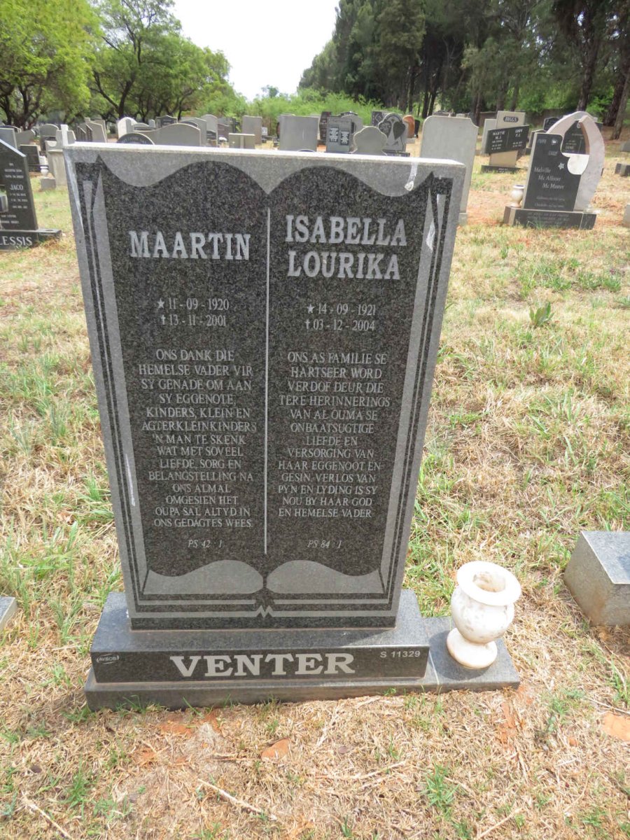 VENTER Maartin 1920-2001 & Isabella Lourika 1921-2004