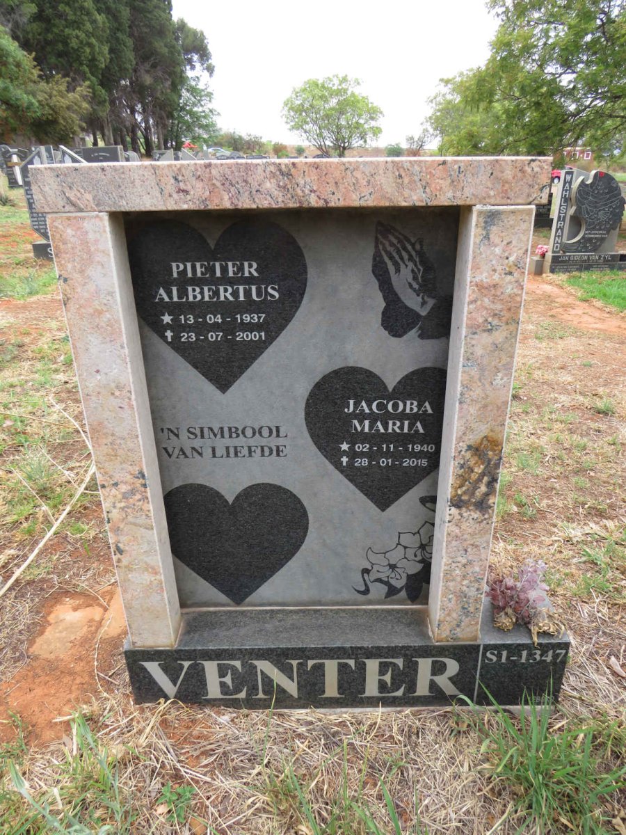 VENTER Pieter Albertus 1937-2001 & Jacoba Maria 1940-2015