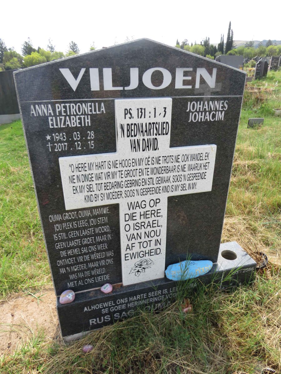 VILJOEN Johannes Johacim  & Anna Petronella Elizabeth 1943-2017