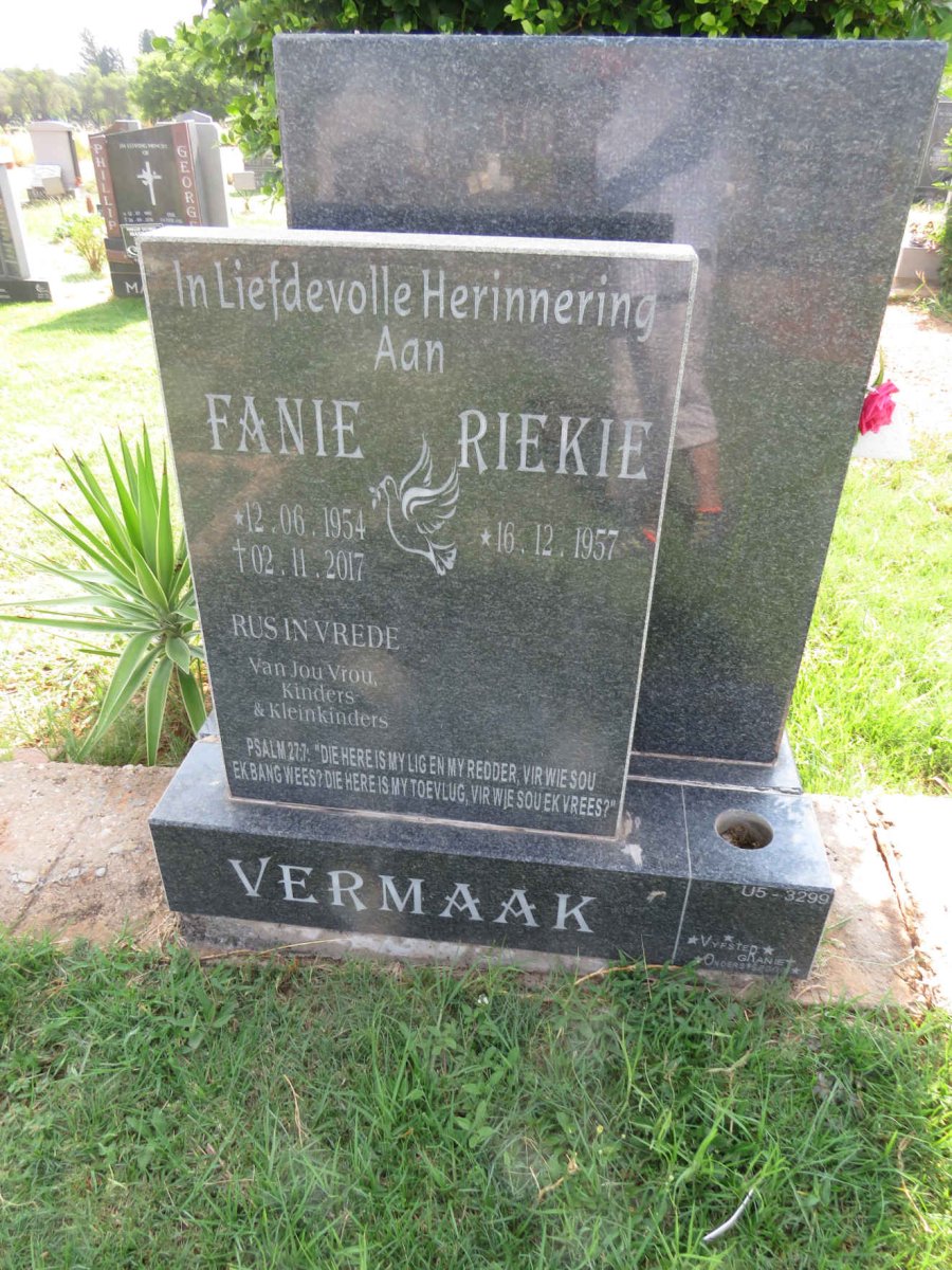 VERMAAK Fanie 1954-2017 & Riekie 1957- 