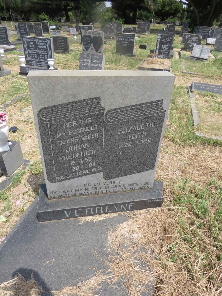 VERREYNE Johan Frederick 1953-1984 & Elizabeth Edith 1952- 
