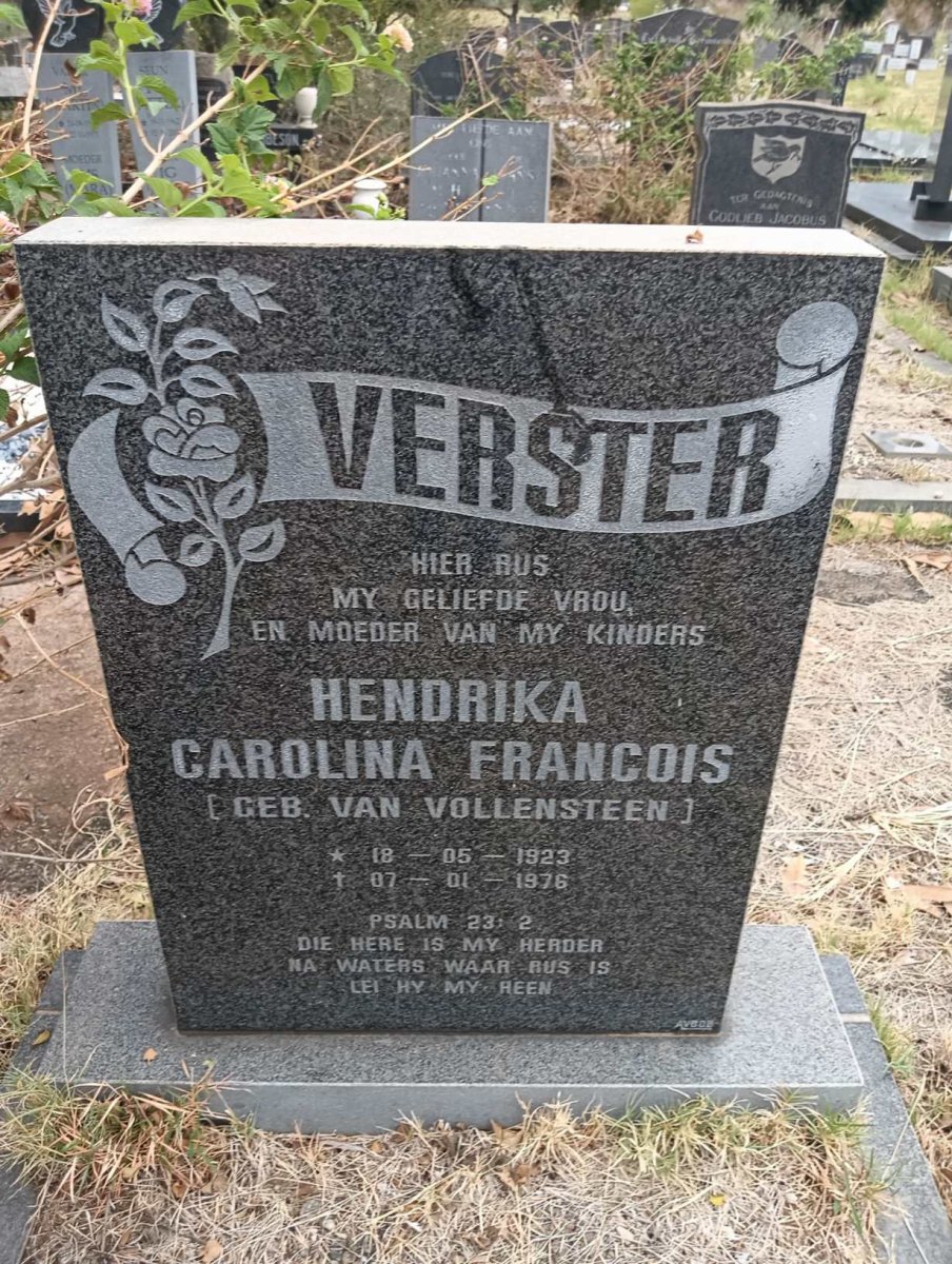 VERSTER Hendrika Carolina Francois nee VAN VOLLENSTEEN 1923-1976