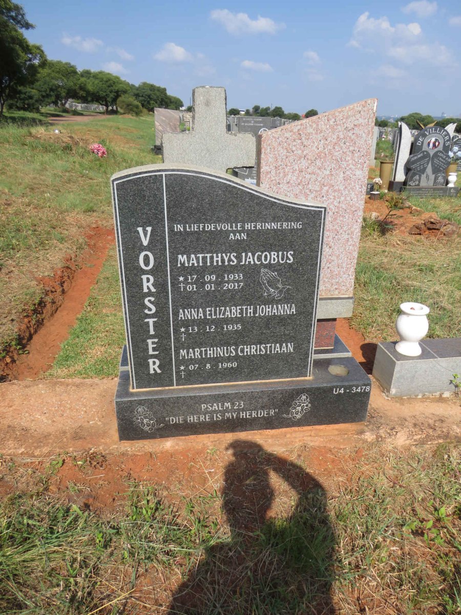 VORSTER Matthys Jacobus 1933-2017 & Anna Elizabeth Johanna 1935- :: VORSTER Marthinus Christiaan 1960-