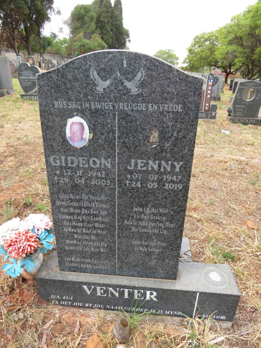 VENTER Gideon 1942-2005 & Jenny 1947-2019 