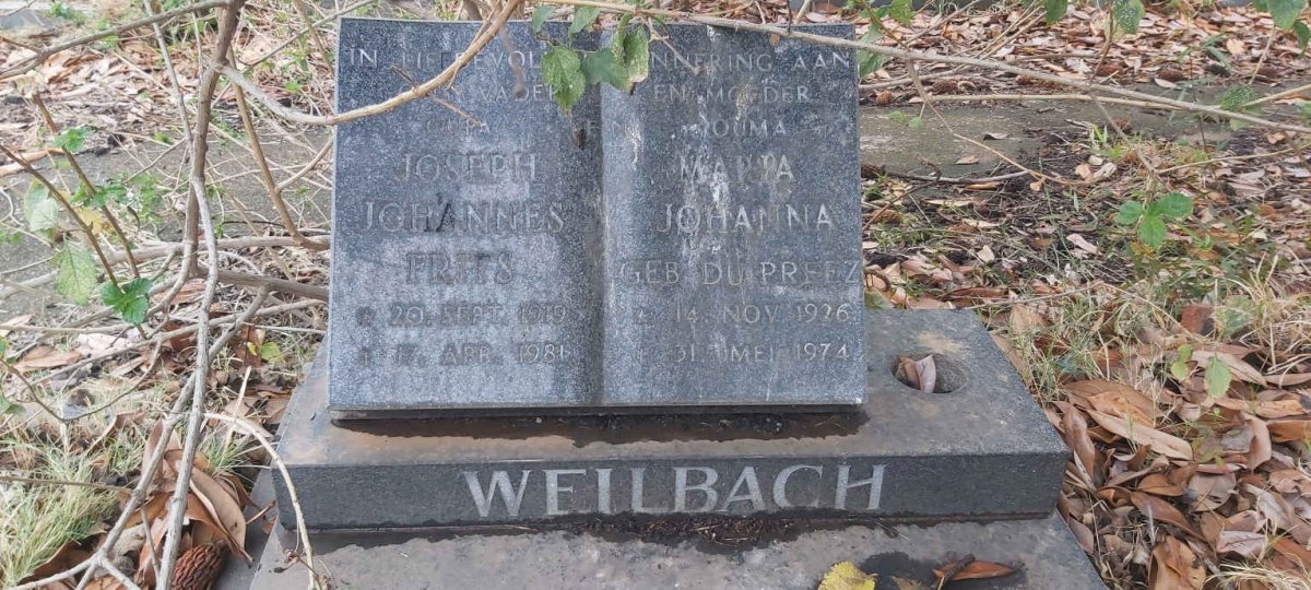 WEILBACH Joseph Johannes Frits 1919-1981 & Maria Johanna DU PREEZ 1926-1974