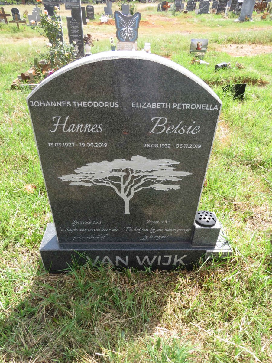 WIJK Johannes Theodorus, van 1927-2019 & Elizabeth Petronella 1932-2019