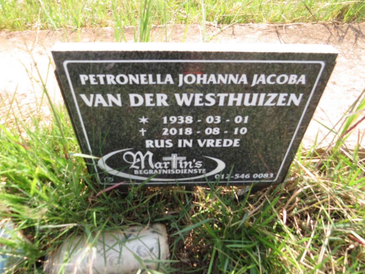 WESTHUIZEN Petronella Johanna Jacoba, van der 1938-2018
