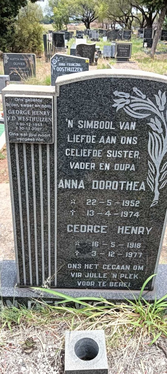 WESTHUIZEN George Henry, van der 1918-1977 :: V.D. WESTUIZEN George Henry 1953-2007 :: VAN DER WESTHUIZEN Anna Dorothea 1952-1974