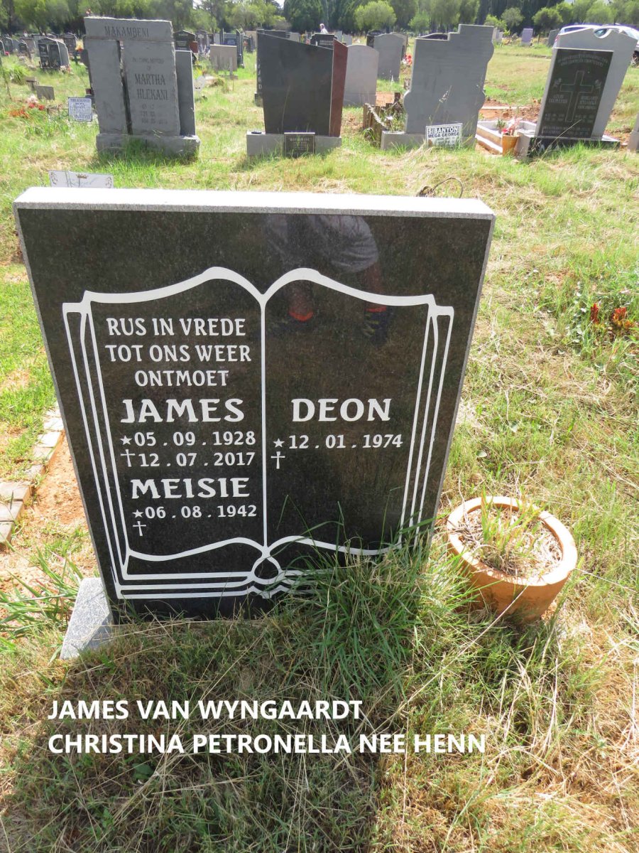 WYNGAARDT James, van 1928-2017 & Christina Petronella HENN 1942- :: VAN WYNGAARDT Deon 1974-