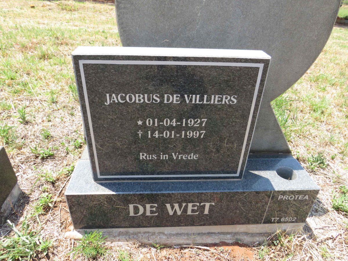 WET Jacobus De Villiers, de 1927-1997