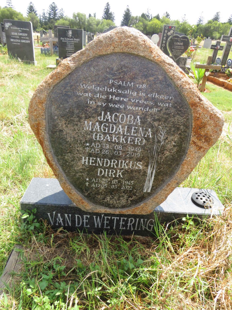 WETERING Hendrikus Dirk, van de 1945-2022 & Jacoba Magdalena BAKKER 1949-2019