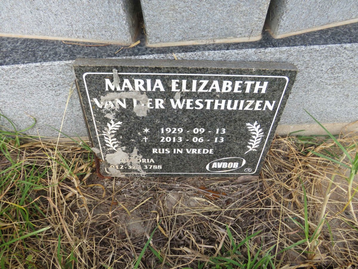 WESTHUIZEN Maria Elizabeth, van der 1929-2013